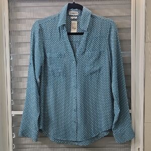 Express Teal Blue Polka Dot Button Down Shirt